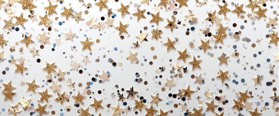 Fototapeta premium Gold star confetti scattered on a white background