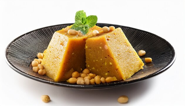 plate of tasty moong dal ka halwa with on white background