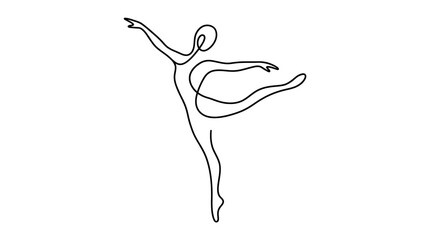 Minimalist line art of a ballerina in elegant pose, black outline on white background, dance concept © islamic