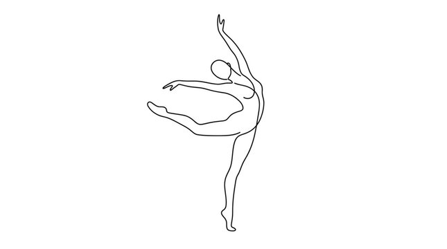 Elegant ballet dancer in continuous line art, dynamic pose, graceful movement, minimalist design