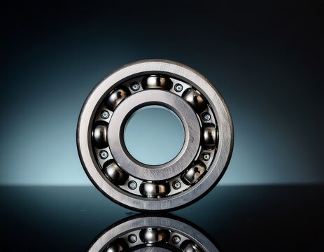 polished steel ball bearing isolated on dark dramatic background