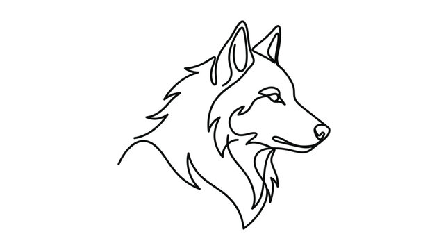 Minimalist wolf head drawing, single line art, profile view, stylized animal portrait.