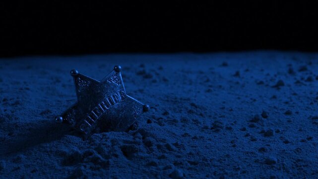 Sheriff Badge On The Ground At Night