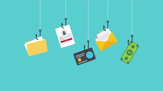 Cyber crime, phishing, stealing personal data. Cyber fraud and online scam, 4k video animation	