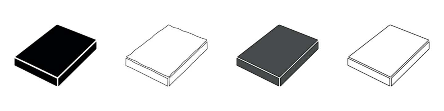 Four isometric views of a simple rectangular prism in different styles