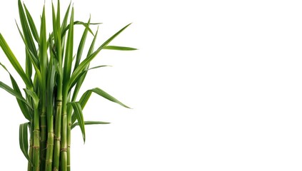Fototapeta premium Sugarcane stalks and fresh leaves isolated on bright white background with space for text