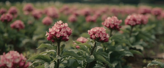 Obraz premium Pink flowers blooming in a field during the daytime