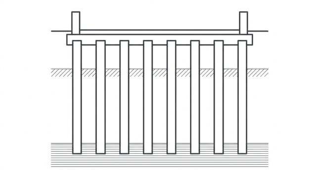 House on Deep Pile Foundation Cross Section Vector Line Art
