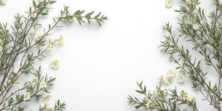 White backdrop presentation of Italian ruscus twigs in floral corner layout