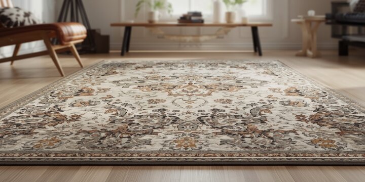 stylish area rug enhancing home decor with copy space for design