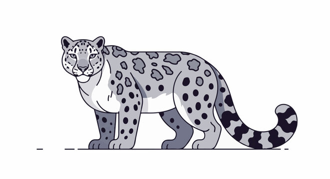 Flat stylized illustration of a snow leopard with gray spots