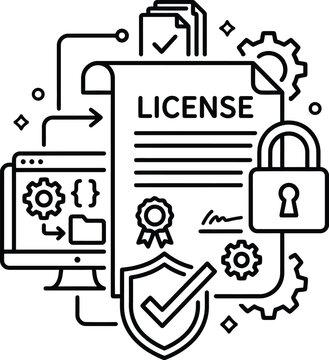 Software license agreement document with security shield and computer monitor icon Vector