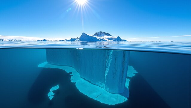 Colossal Tabular Iceberg Floating in Deep Blue Waters Under Clear Sky