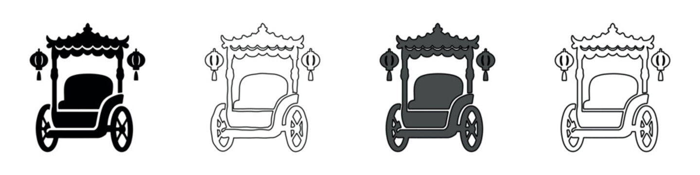 Traditional Asian rickshaw icon with ornate canopy and lanterns