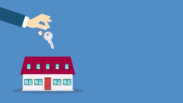 Home Buying Animation with House Key Real Estate Ownership Property Investment Concept