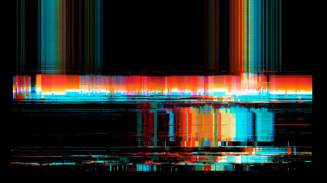An abstract screen featuring texture with elements like analog interference, signal loss, VHS noise, scanlines, and a distorted broadcast effect on a black background. This is useful for retro video, 