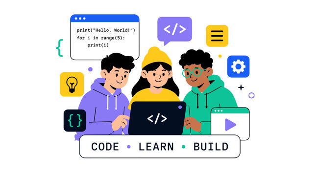 Group of Programmers Coding on Laptops.
