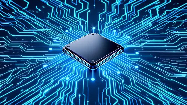 Microchip with glowing circuit lines