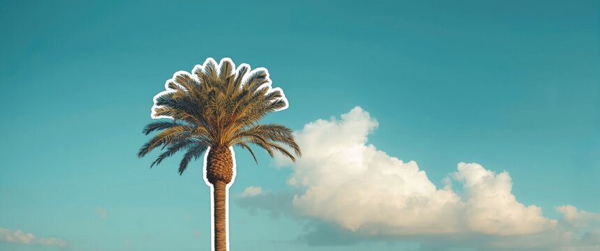Isolated single tropical palm tree sticker template graphic