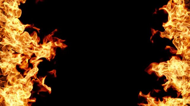 Fire border rising motion effect with copyspace on black backgrounds rendering