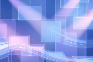 Obraz premium Abstract geometric shapes, blue hues, pink accents. Light beams create dynamic visual effect. Modern design, clean lines, digital art.
