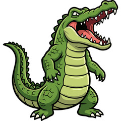 Fototapeta premium A cartoon illustration of an alligator roaring in a swampy environment with sharp teeth and scaly skin.