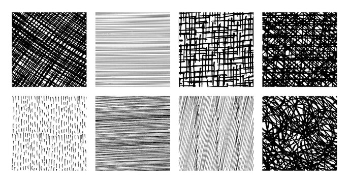 Set of monochrome hand-drawn crosshatch textures