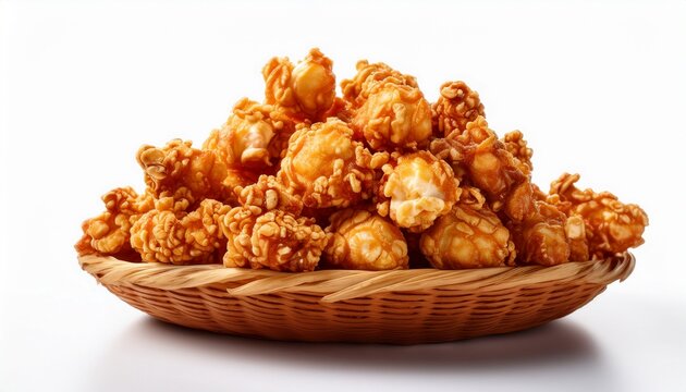 delicious crispy fried chicken popcorn on white background
