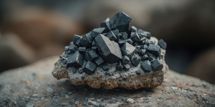 Natural resource study with distinct angular lead and zinc mineral crystals on stone base