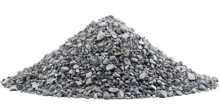Crushed stones piled for construction against white background