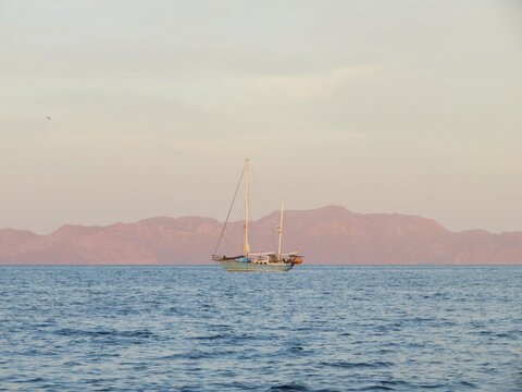sailboat at sunset at sea in Baja California Sur, Mexico