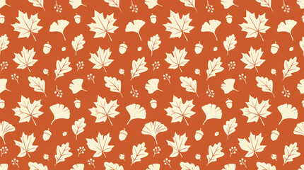 Autumn leaves and acorns pattern on orange background for fall designs and seasonal decorations © Afia