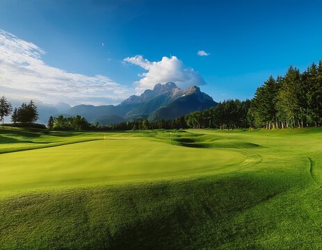 a lush green golf course with a mountain backdrop the perfect place to relax and enjoy a game of golf