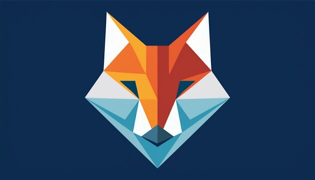 flat logo geometric of fox colorfull on blue background