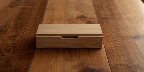 Fototapeta premium Wooden storage box on a rustic wooden table