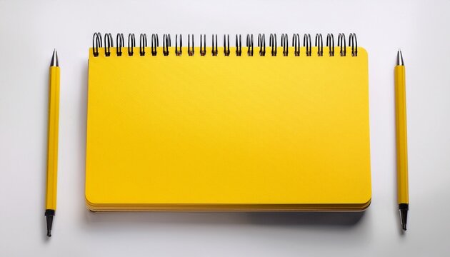 yellow blank notepad with spiral binding on white background