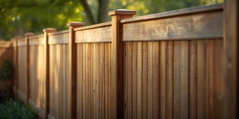 Fototapeta premium Elegant cedar fencing creating a private boundary around a residential home