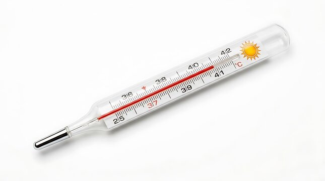 Thermometer with red mercury column isolated.