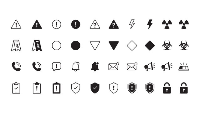 Warning and Alert Icons, Exclamation Notification Caution Safety and Status Line Icon