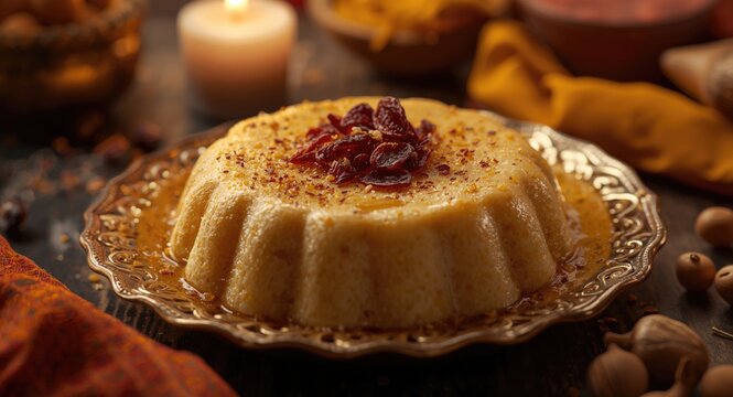 Traditional Indian Khir dessert with dried fruit garnish served on festival occasions