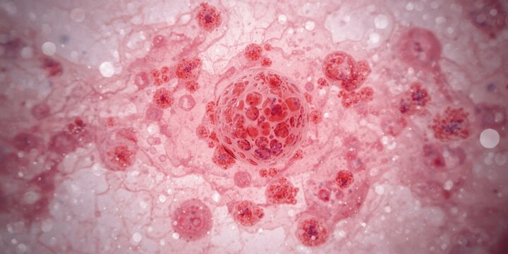 Left lung tissue affected by squamous cell carcinoma showing active mitotic division with copyspace available