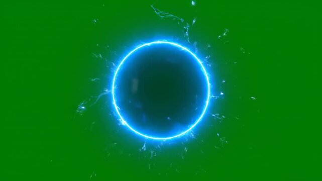 Glowing blue circle against a green background, with an outer halo of radiant energy. The inner space is a dark void