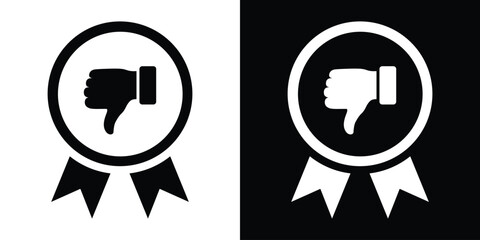 Dislike badge icon. Ribbon award with a thumbs down symbol vector illustration in black and white flat minimalist style. © bibin