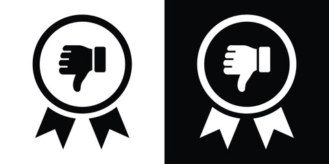 Dislike badge icon. Ribbon award with a thumbs down symbol vector illustration in black and white flat minimalist style. © bibin