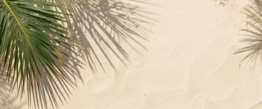 Palm leaf shadows on sandy beach background