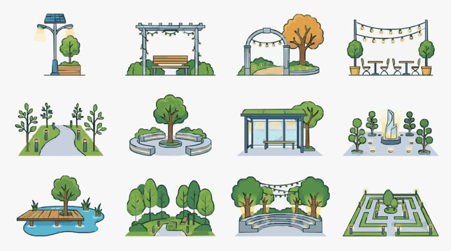 Illustrated Scenic Parkland Scenes.