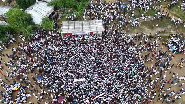 Aerial view Drone shot of Rohingya commemorating 25 august in Rohingya refugee