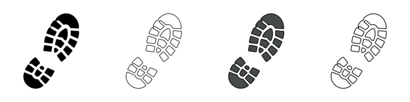 Set of four boot print icons in black, white, and gray styles