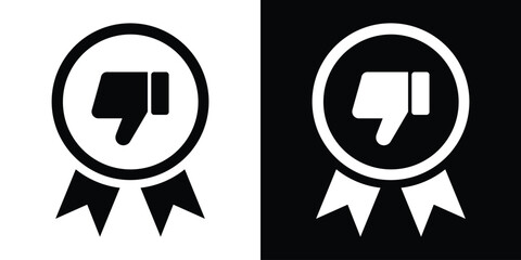 Dislike badge icon. Ribbon award with a thumbs down symbol vector illustration in black and white flat minimalist style. © bibin