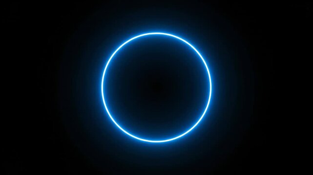 Glowing blue circle on a black background. Minimalist abstract neon design